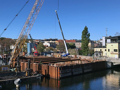 Schaktförberedelser av södra byggropen. Foto: Sjöfartsverket Schaktförberedelser.