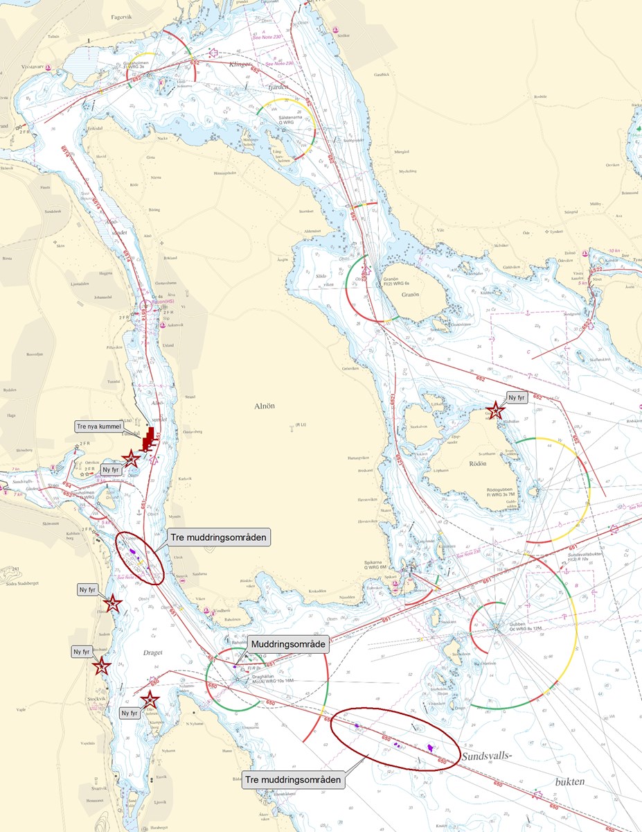 Projektet omfattar den allmänna farleden 650, 651, 652 och 6514 till Sundsvall hamn.