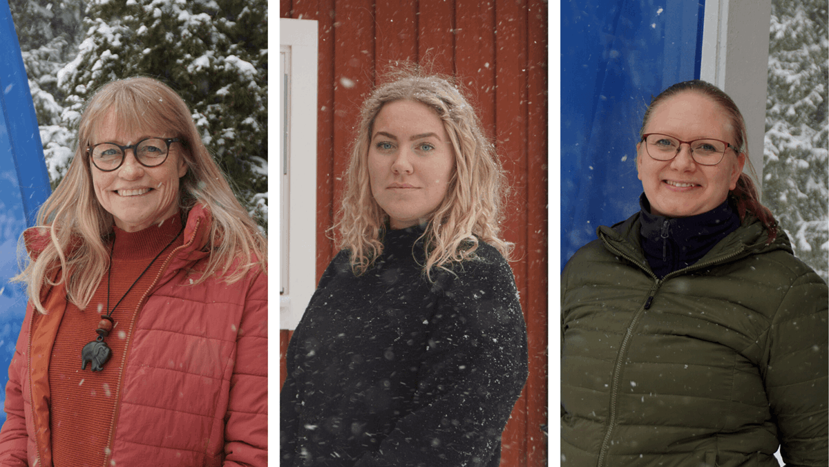 Tre kvinnliga båtmän (fr. vänster) Rosita Kjellberg, Linnea Kristensson & Emma Lampinen. Bild på tre kvinnor från KNOP