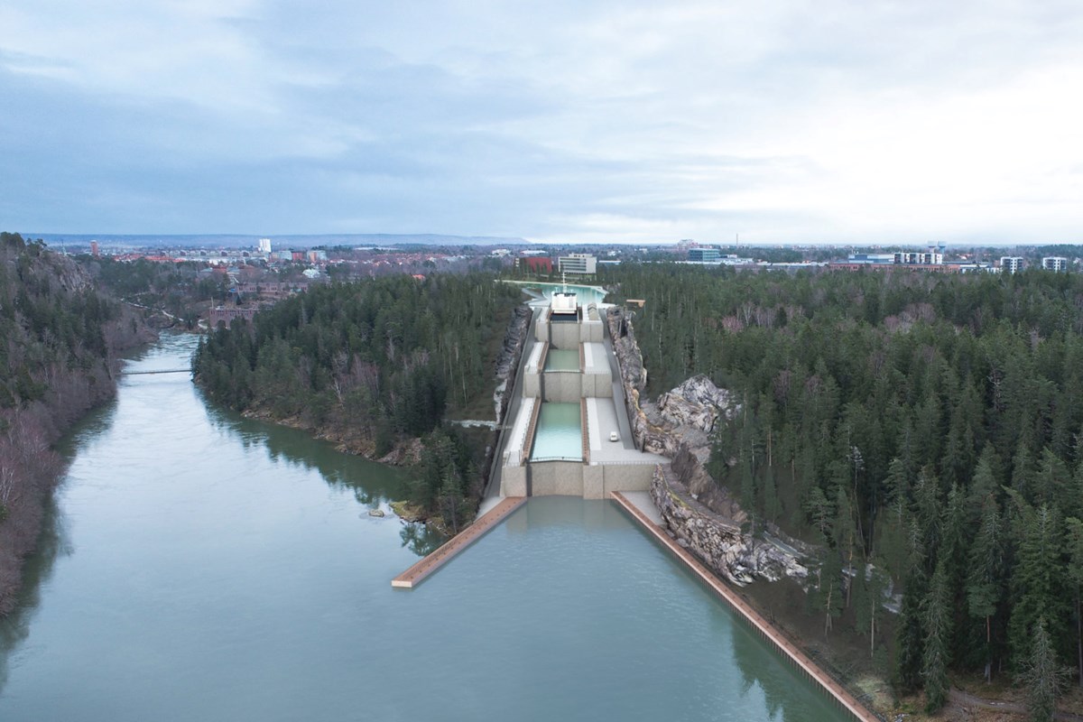 Bild på slussen i trollhätte kanal sett snett uppifrån