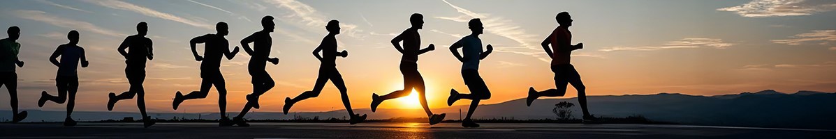 Silhuets of runners in the sunrise